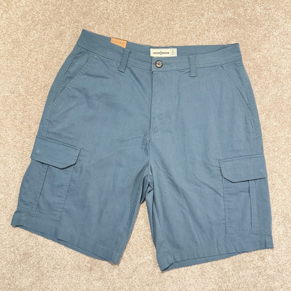 Hudson & Barrow Cargo Shorts Mens 33 Blue Stretch Flat Front Casual Pockets